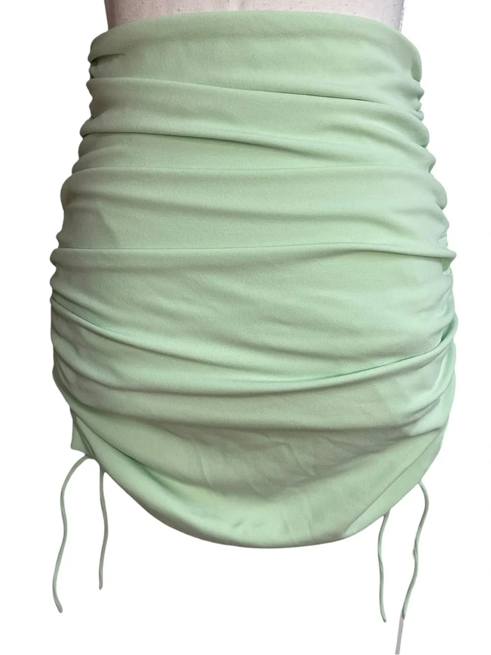 Zara Ruched Drawstring Mini Skirt Green